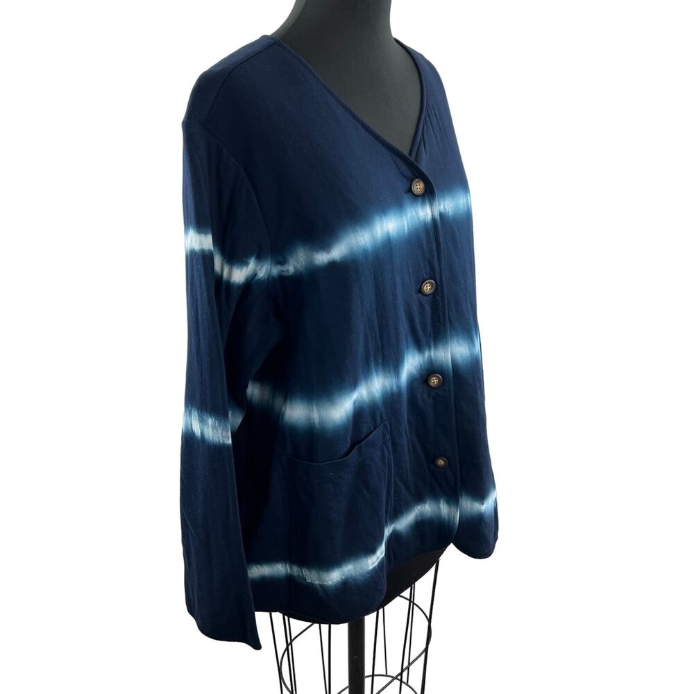 PURE JILL Womens Blue Cotton Tie-Dye V-Neckline Expressions Jacket Size 2X NEW